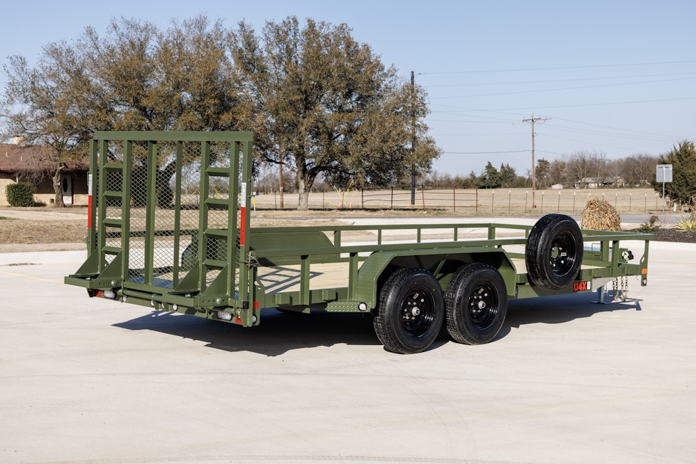 Specialized green tandem axle utility trailer for rent in Buda, TX - Hill Country Haulers
